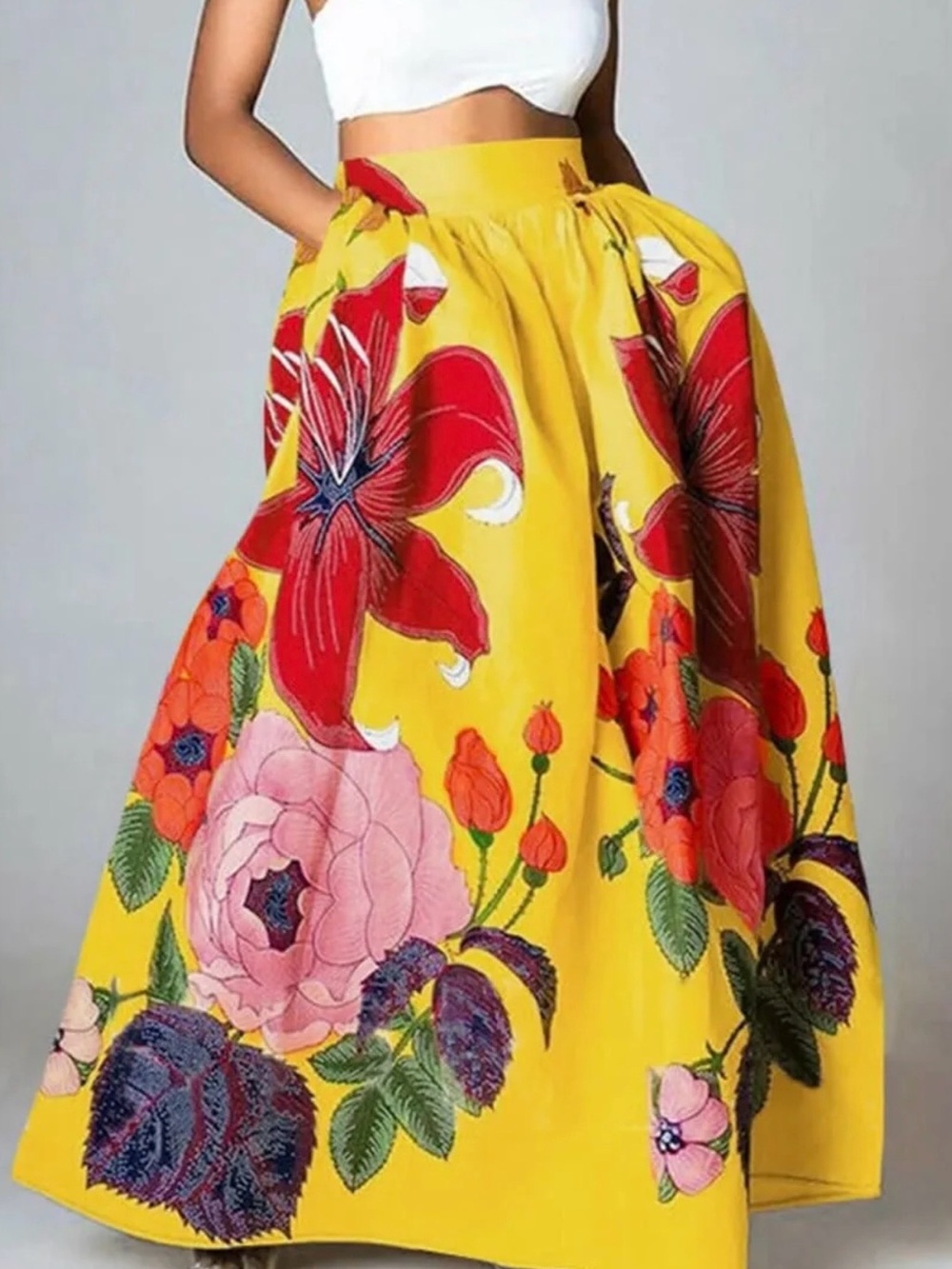 Bright Yellow Floral Maxi Skirt